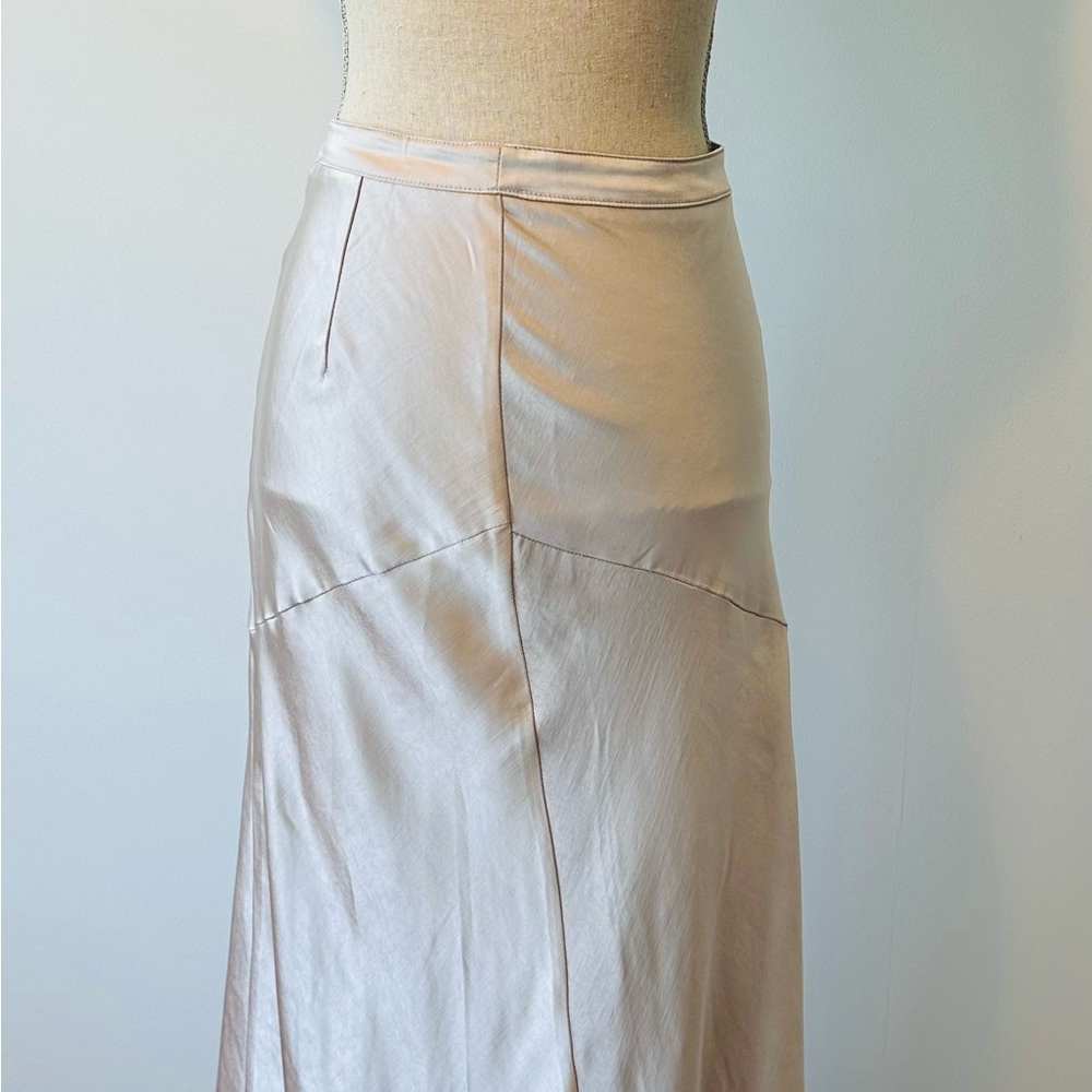 Lush Champagne Satin Sheath Maxi Skirt S Minimalist Boho Chic Timeless Classic